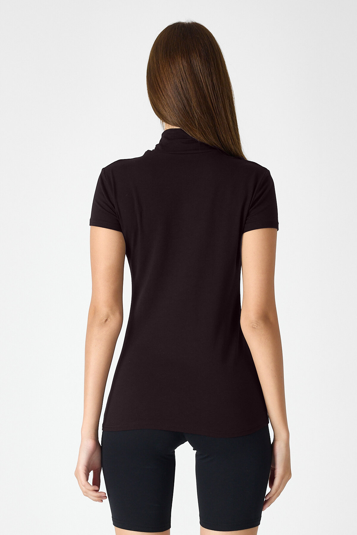 Malabadi Kadın Kahverengi Kısa Kollu Yarım Balıkçı Yaka Modal Body 1043 - 4