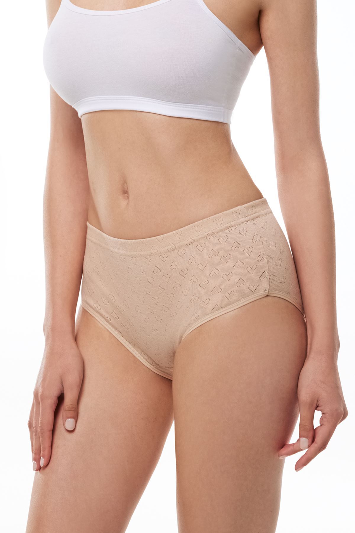 Malabadi Kadın Ten 6 Lı Paket %100 Pamuk Yüksek Bel Jakarlı Slip Külot 351 - Malabadi