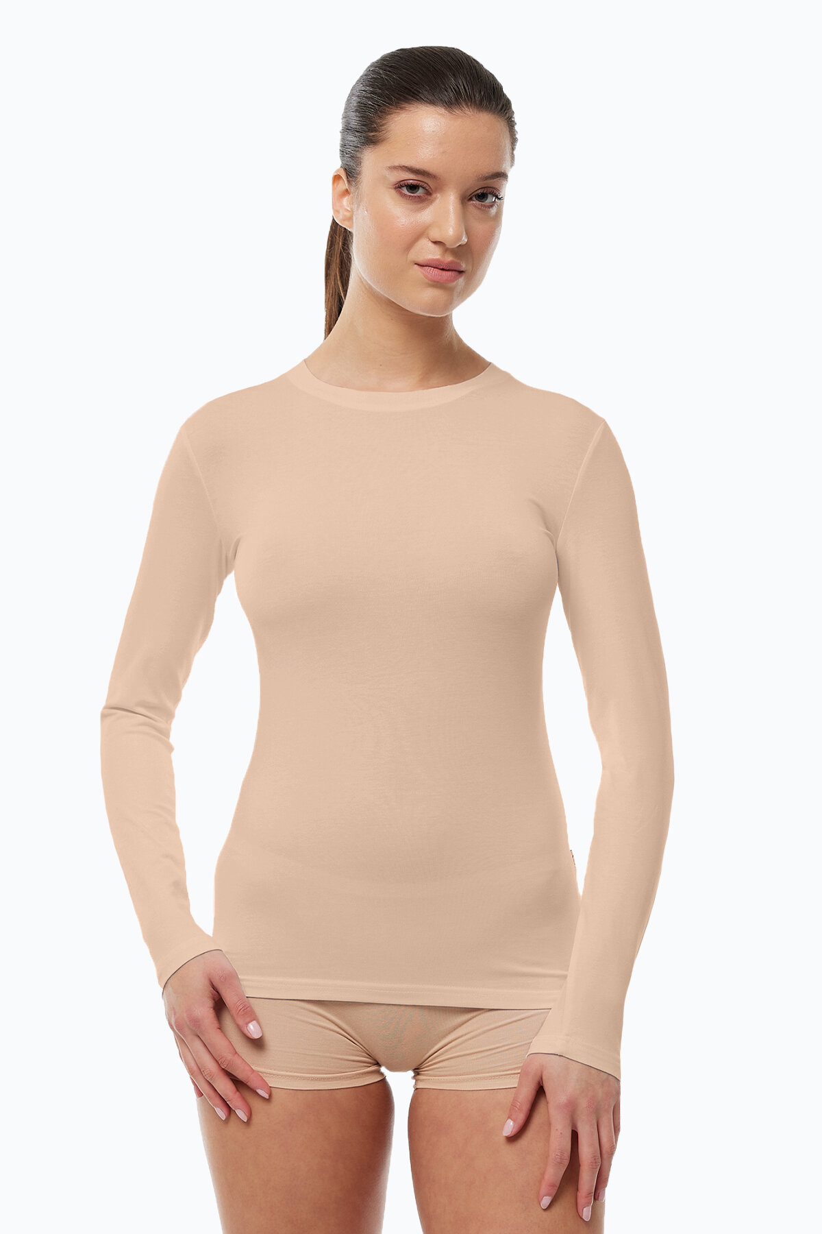 Malabadi Kadın Ten Rengi Yuvarlak Yaka Uzun Kollu Modal Görünmez Body 182 - 2