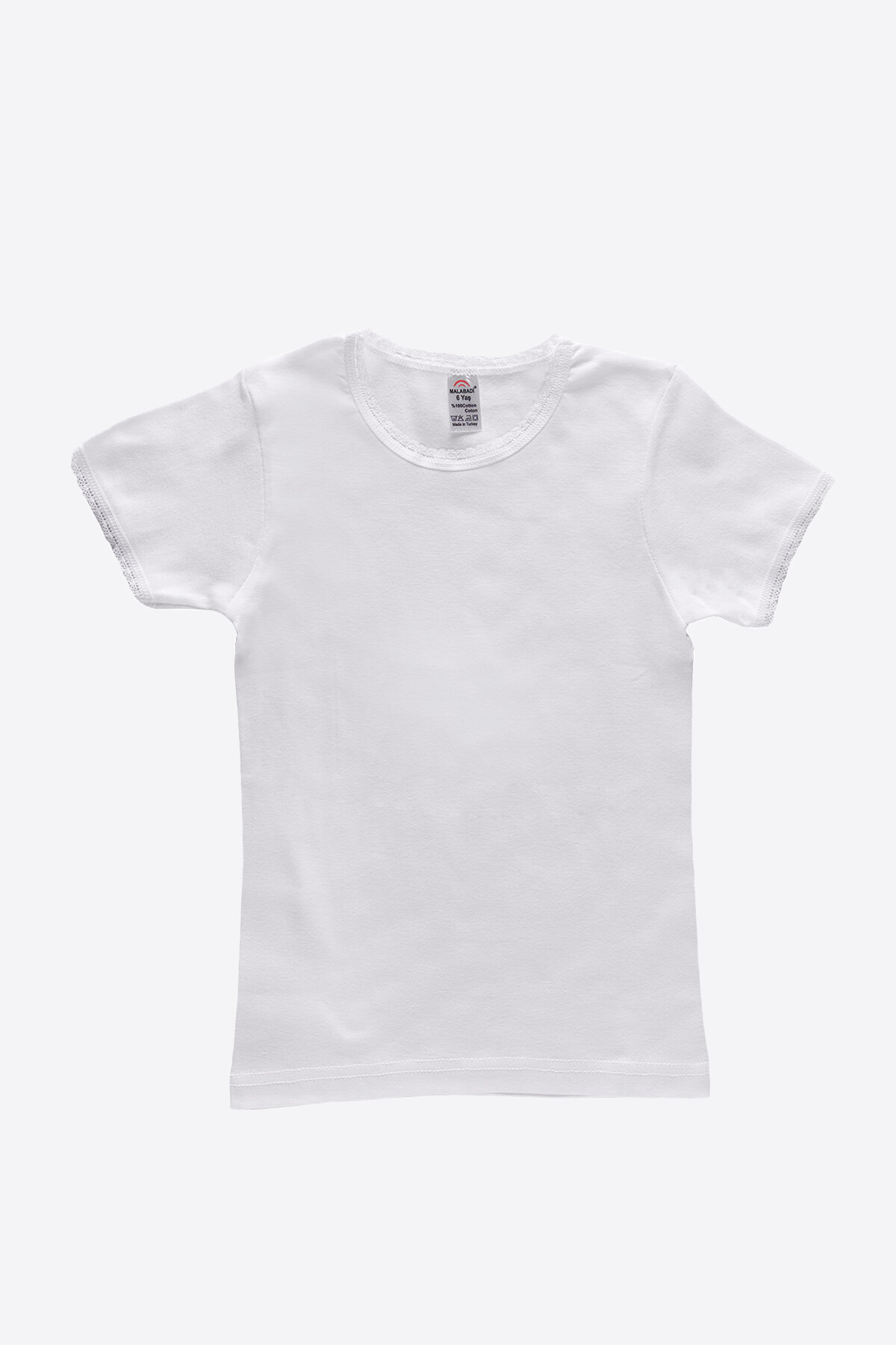 Malabadi Kız Çocuk Beyaz 6 Lı Paket %100 Pamuk Yuvarlak Yaka Kısa Kollu Ribana Fanila 306-E - 1