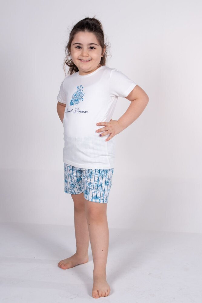 Malabadi Kız Çocuk Ekru Kısa Kollu Yazlık Pijama Baskılı Şortlu Takım 4004 - Malabadi