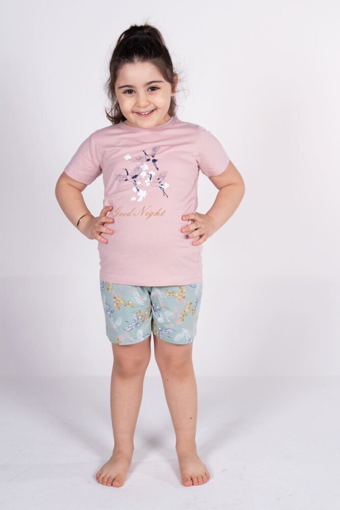 Malabadi Kız Çocuk Pudra Kısa Kollu Yazlık Pijama Baskılı Şortlu Takım 4004 - Malabadi