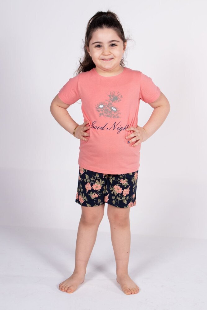 Malabadi Kız Çocuk Somon Kısa Kollu Yazlık Pijama Baskılı Şortlu Takım 4004 - Malabadi