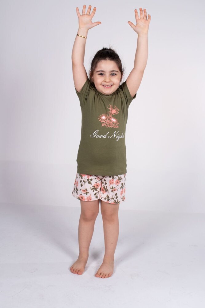 Malabadi Kız Çocuk Yeşil Kısa Kollu Yazlık Pijama Baskılı Şortlu Takım 4004 - Malabadi