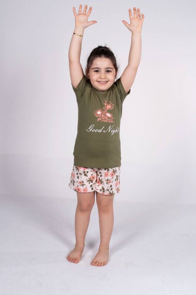Malabadi Kız Çocuk Yeşil Kısa Kollu Yazlık Pijama Baskılı Şortlu Takım 4004 - 1