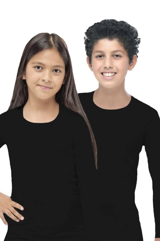 Malabadi Unisex Çocuk Siyah Açık Yaka Uzun Kollu Ekonomik Termal Üst İçlik 362 - 1