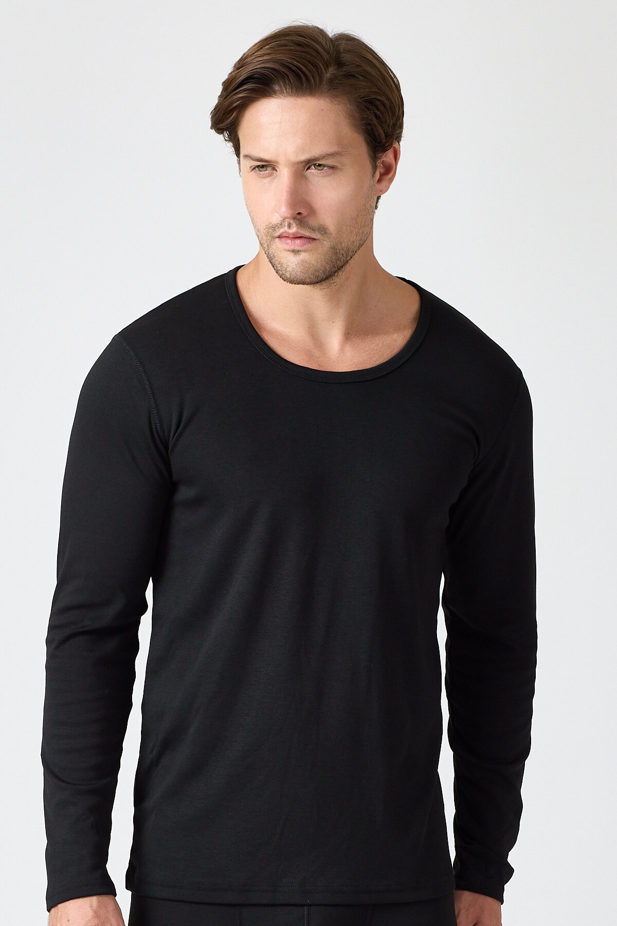 Malabadi Unisex Siyah Açık Yaka Uzun Kollu Ekonomik Termal İçlik 343 - 2