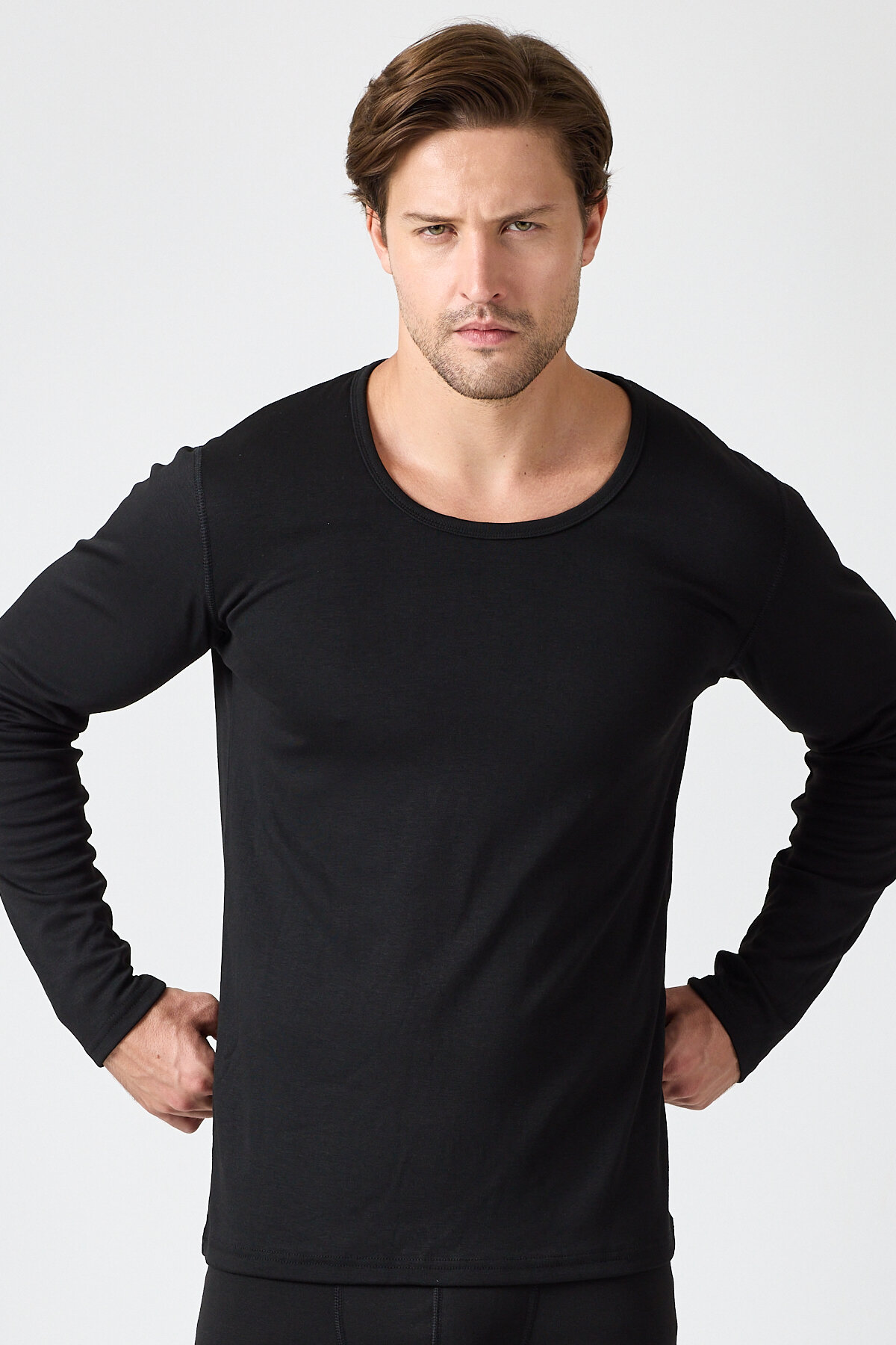 Malabadi Unisex Siyah Açık Yaka Uzun Kollu Ekonomik Termal İçlik 343 - 4