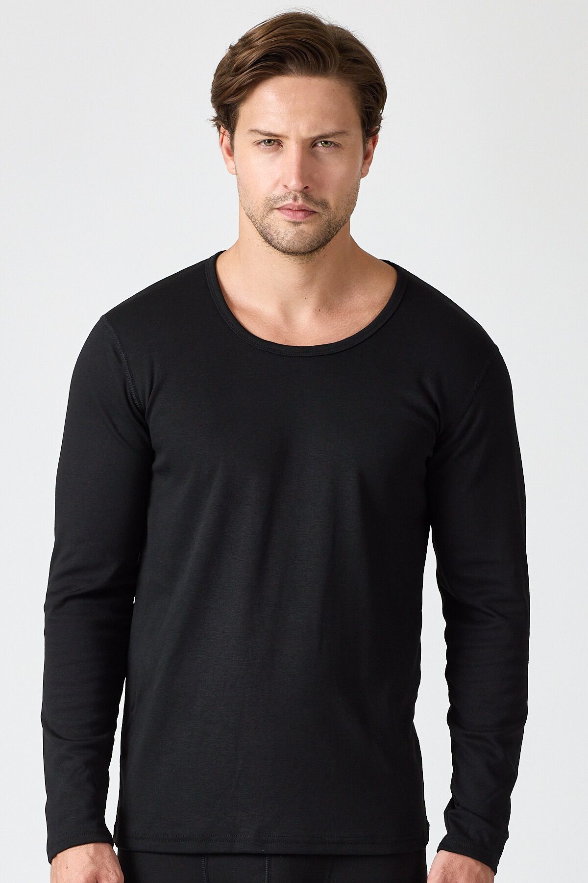 Malabadi Unisex Siyah Açık Yaka Uzun Kollu Ekonomik Termal İçlik 343 - 5